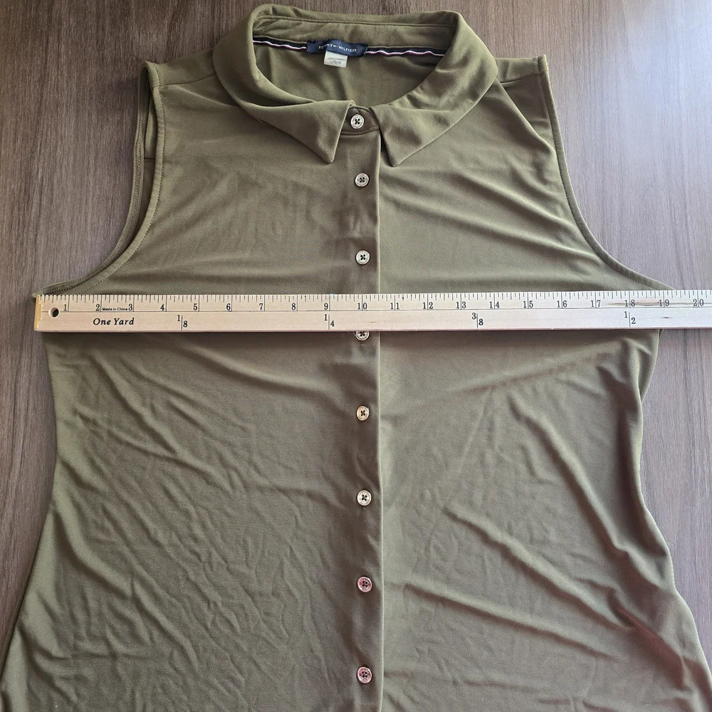 Tommy Hilfiger Olive Button Down Sleeveless Top Size Large Business Casual Offic - Picture 4 of 5